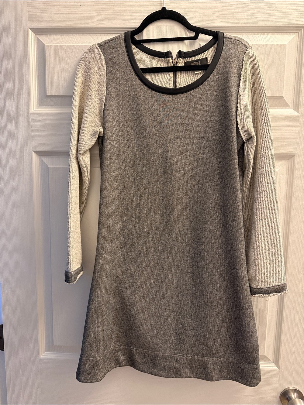 Diesel Gray Body Cream Sleeve Knit A-Line Dress